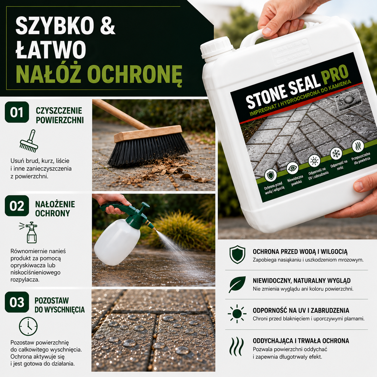 Impregnacja i ochrona przed wodą 2 w 1 | Skuteczna bariera przeciw algom, mchom, porostom i grzybom